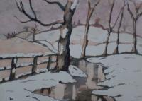 Frozen Creek - Water Color Paintings - By John Chambers, Impressionist Painting Artist