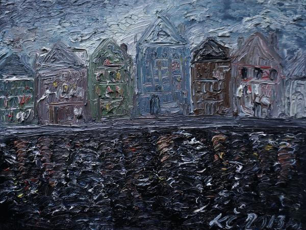 In The Dark - Amsterdam At Night - Oil On Canvas