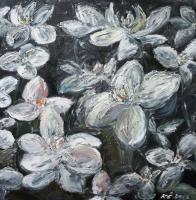 White Orchids In The Dark - Oil On Canvas Paintings - By Kristina Cesonyte, Impressionism Painting Artist