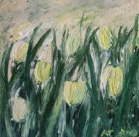 Yellow Tulips II - Oil On Canvas Paintings - By Kristina Cesonyte, Impressionism Painting Artist