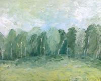 Field And Trees - Oil On Canvas Paintings - By Kristina Cesonyte, Impressionism Painting Artist