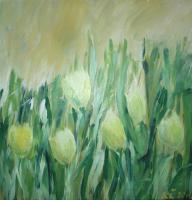 Yellow Tulips - Acrylic On Canvas Paintings - By Kristina Cesonyte, Impressionism Painting Artist