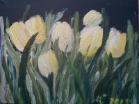 Yellow Tulips In Black - Acrylic On Canvas Paintings - By Kristina Cesonyte, Impressionism Painting Artist