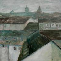 Roofs - Oil On Canvas Paintings - By Kristina Cesonyte, Impressionism Painting Artist
