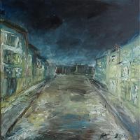 In The Dark - Old Town At Night - Oil On Canvas