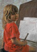 The Little Artist - Pastel Drawings - By Tom Jackson, Realism Drawing Artist