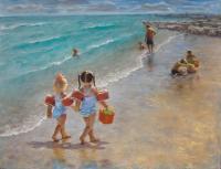 Paintings - Playtime At The Beach - Pastel