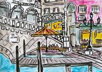 Coffee At The Rialto - Ink Paintings - By Ann Pearson, Impressionistic Painting Artist