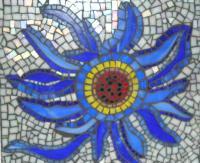Blue Sun Flower - Mosaic Mixed Media - By Marilyn Schreiber, Abstract Mixed Media Artist