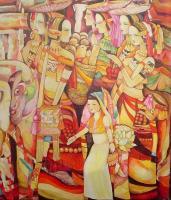 Ladies Shopping - Oil On Canvas Paintings - By Min W, Impression Painting Artist