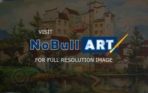 Landscape - Village Hotel - Oil On Canvas
