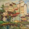 Village Hotel - Oil On Canvas Paintings - By Min W, Traditionallandscape Painting Artist