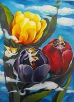 Tulip Trio - Acrylic Paintings - By Min W, Surreal Painting Artist