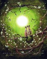 Zen Cats - Siamese Cats In Spring Moonlight - Digital Painting