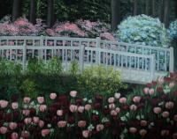 Tulip Bridge - Oil On Canvas Paintings - By Joanne Knox, Originals Painting Artist