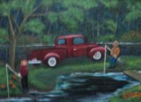 Gone Fishing - Oil On Canvas Paintings - By Joanne Knox, Originals Painting Artist