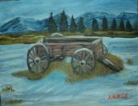 The Old Wagon - Oil On Canvas Paintings - By Joanne Knox, Originals Painting Artist