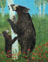 Mama Bear And Cub - Oil On Artboard Paintings - By Joanne Knox, Originals Painting Artist