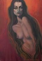 Woman In Red - Oil On Canvas Paintings - By Ellina Katsnelson, Expressionism Painting Artist