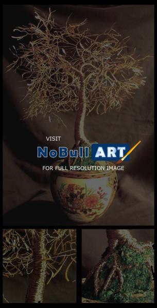 Bonsai - Asian Gold Leaves Wire Tree Sculpture - Wire