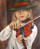 The Little Violinist - Oil Paintings - By Anet Du Toit, Realistic Painting Artist