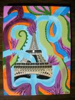 Plumes De Tour Eiffel - Acrylic Paintings - By Celine Maublanc, Abstract Mix Painting Artist