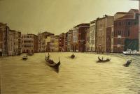 Ancient Buildings Canal Boats - Venice Italy - Oil On Canvas
