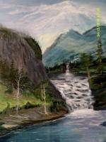 Mountain Falls - Acrylic Paintings - By Sam Mcilwain, Realism Painting Artist