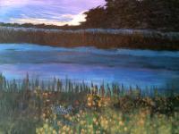 Sunset On The River - Acrylic Paintings - By Sam Mcilwain, Realism Painting Artist