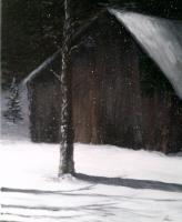 Snowing In The Pines - Acrylic Paintings - By Sam Mcilwain, Realism Painting Artist
