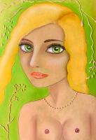 Marie Javorkova - Love In Eyes Original Sign Certif - Mixed Media Paintings - By Martin C, Nudes Painting Artist
