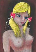 Marie Javorkova - Girl Original Sign Certif - Mixed Media Paintings - By Martin C, Nudes Painting Artist