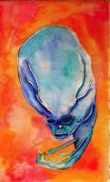 Babyalien - Ball Point Pen And Watercolor Mixed Media - By Eric Kovalsky, Post Modern Mixed Media Artist