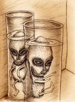 Aliens And Robots - The Site - Ball Point Pen And Ink