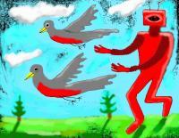 Red Robins Red Robot - Digital Digital - By Eric Kovalsky, Surrealism Digital Artist