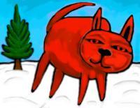 Red Dog In The Snow - Digital Paintings - By Eric Kovalsky, Surrealism Painting Artist