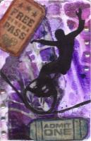 Unicycle - Circus Series - Paper Collage Acrylics Waterco Mixed Media - By Lisa Walker, Atc Mixed Media Artist
