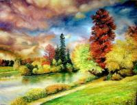 Autumn In Park Paris - Oil On Canvas Paintings - By Sorin Apostolescu, Realism Painting Artist