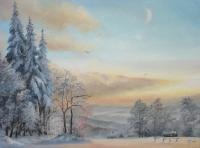 Winter Pastel - Oil On Canvas Paintings - By Sorin Apostolescu, Pastel Painting Artist