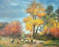 With Sheep On Pasture - Oil On Canvas Paintings - By Sorin Apostolescu, Impressionism Painting Artist