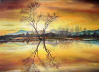 Sunset On The Lake - Oil On Canvas Paintings - By Sorin Apostolescu, Realism Painting Artist