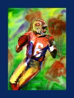 Joe Montana - Watercolor Paintings - By Mako Hughes, Unique Usage Of Pure Colors Painting Artist