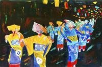 Shimoda Matsuri - Watercolor Paintings - By Mako Hughes, Unique Usage Of Pure Colors Painting Artist