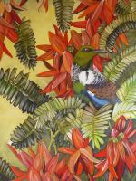 Essence Of New Zealand - New Zealand Tui And Kaka Beak Flowers - Acrylic On  Canvas