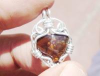 Mexican Fire Agate Pendant And 925 Sterling Silver 48 Grams - Wire Wrapping Jewelry - By Alberto Thirion, Original Jewelry Artist