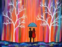 Colors Of Love Romantic Colorful Rainy Painting - Acrylic On Canvas Paintings - By Manjiri Kanvinde, Figurative Landscape Painting Artist