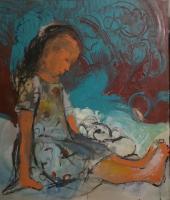 Liliana Her Teddy Bear And Her Dreams - Oil And Acrylic Paintings - By Shakeh Sarookhanian, Modern Painting Artist
