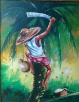 Palm Wine Tapper - Oil On Canvas Paintings - By Weston John Njoku, Realism Painting Artist