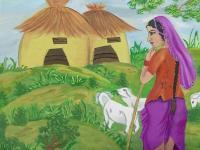 Village Scene - Paint  Brush Paintings - By Simran Kaur P, Brush On Paper Painting Artist