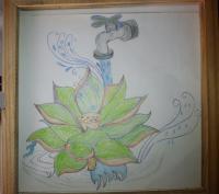 Floating Lotus Under Running Faucet - Mixed Drawings - By Orain Rain, Free Hand Drawing Artist